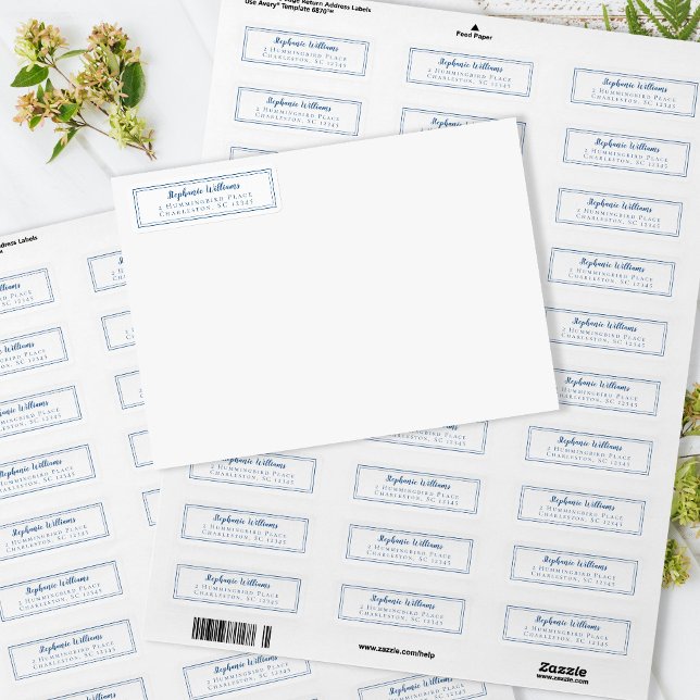 Mariage simple RSVP Adresse de retour Bleu Blanc (Créateur téléchargé)