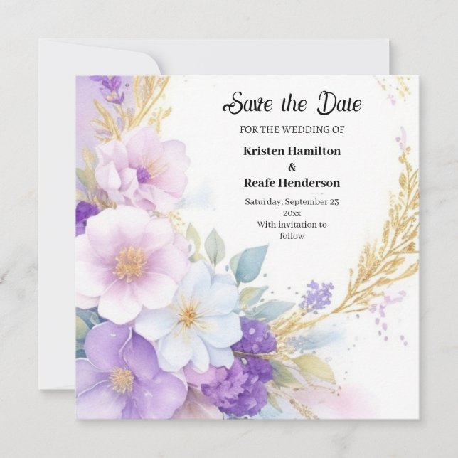 Mariage simple violet Enregistrer la carte de date (Devant)