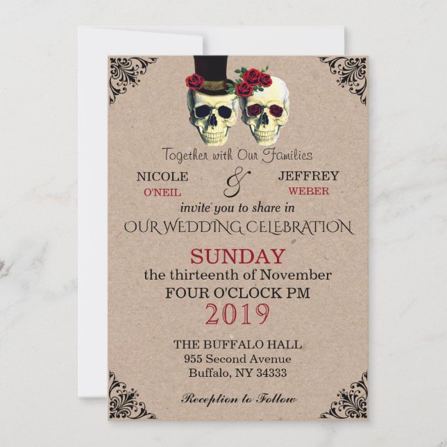 Mariage Skeleton Skuls Goth Retro Invitation (Devant)