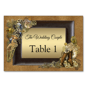 Mariage Steampunk sur cartes de table en daim