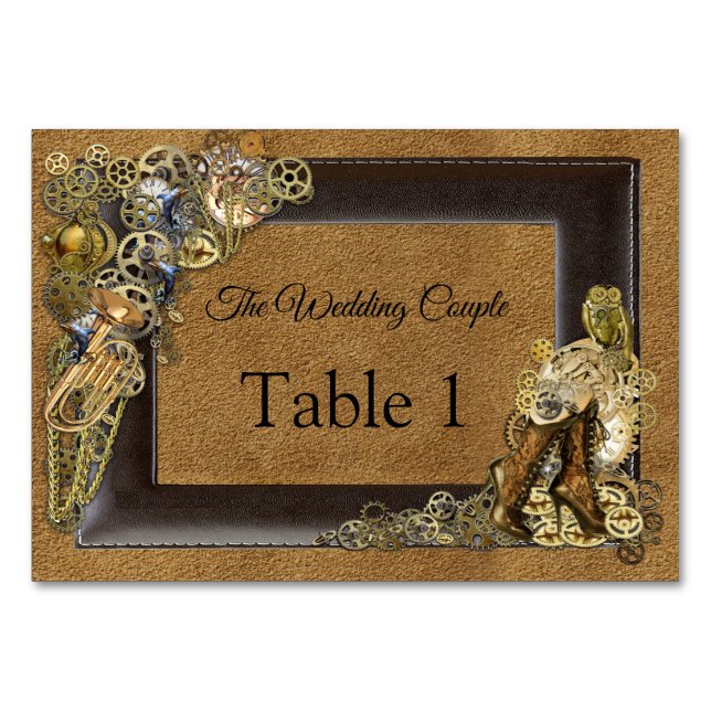 Mariage Steampunk sur cartes de table Suede (Devant)
