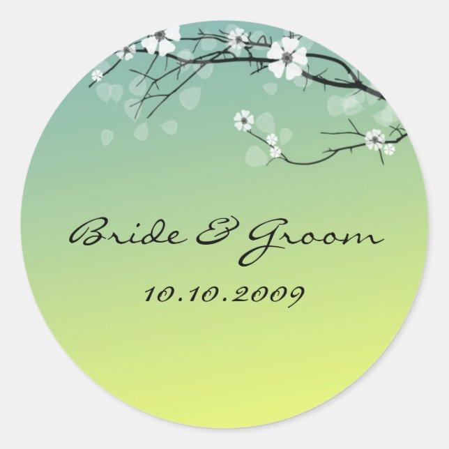 Mariage Sticker fleurs branche or turquoise (Devant)