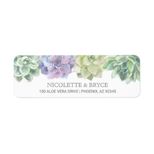Mariage Succulent vert et pourpre Adresse de retou (Devant)