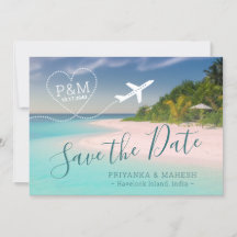 Mariage sur la plage d'une île Cœur Avion Carte de