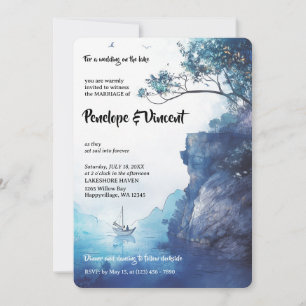 Mariage sur une invitation d'aquarelle de lac