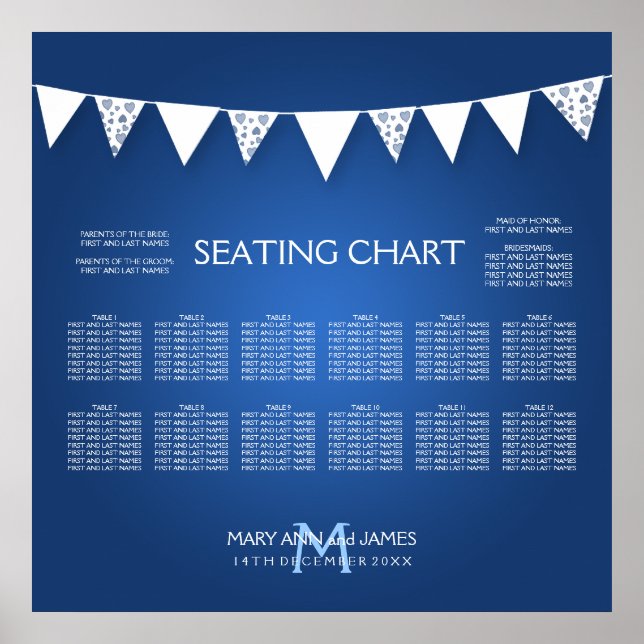 Mariage Tableau de siège Amour Bunting Monogramme  (Devant)
