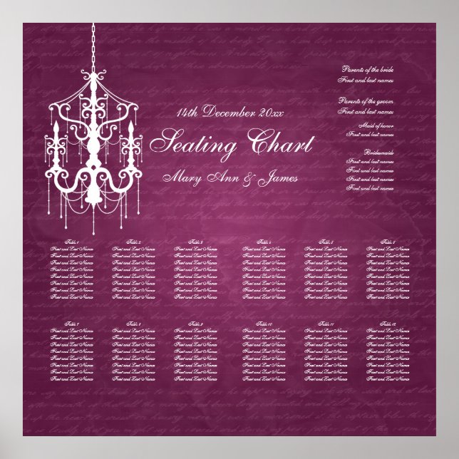 Mariage Tableau de siège Chandelier Berry rose (Devant)