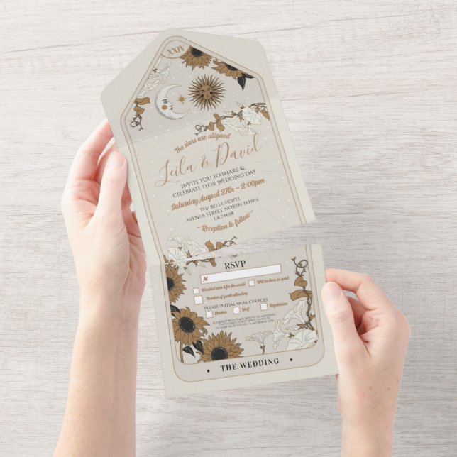 Mariage Tarot et Invitation RSVP Sun Moon aligné (Déchirure)
