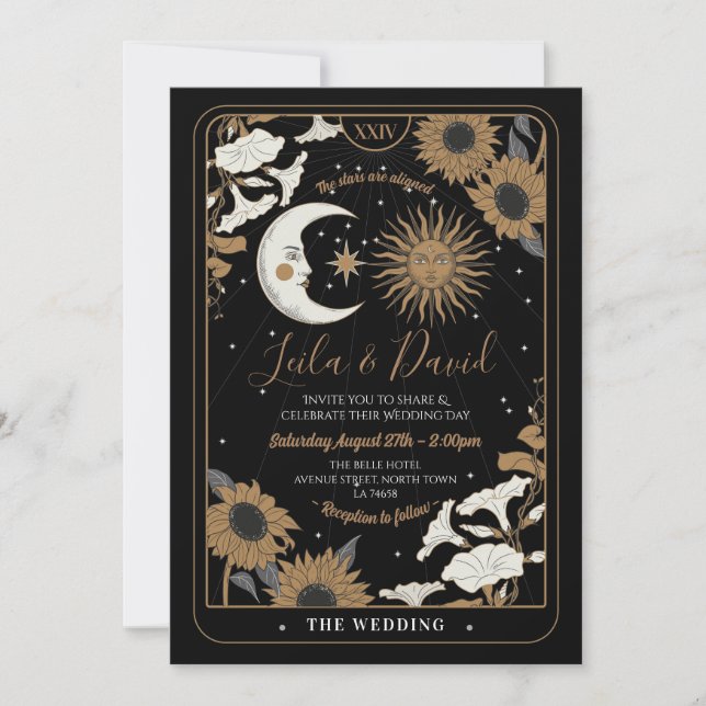 Mariage Tarot Moon Sun Stars The Lovers Invitation (Devant)
