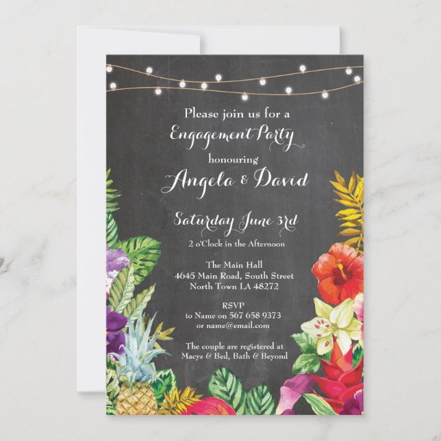 Mariage tropical d'Aloha Invitation Fiançailles fl (Devant)