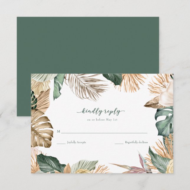 Mariage Tropical Leaf Beach RSVP (Devant / Derrière)