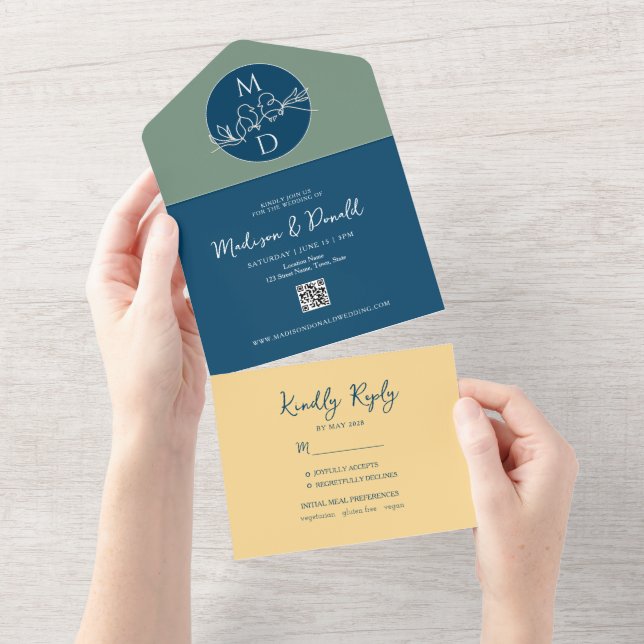 Mariage Turquoise moderne tout en une invitation (Déchirure)