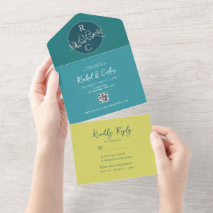 Mariage Turquoise moderne tout en une invitation