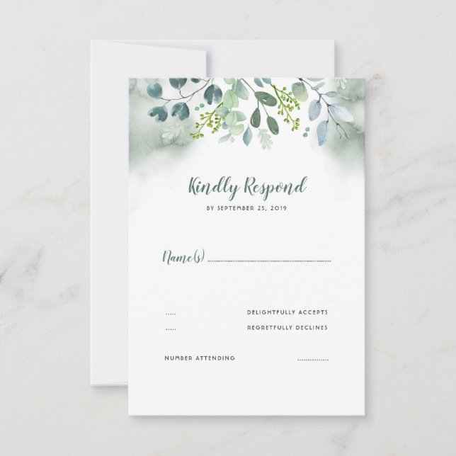 Mariage vert aquarelle RSVP (Devant)