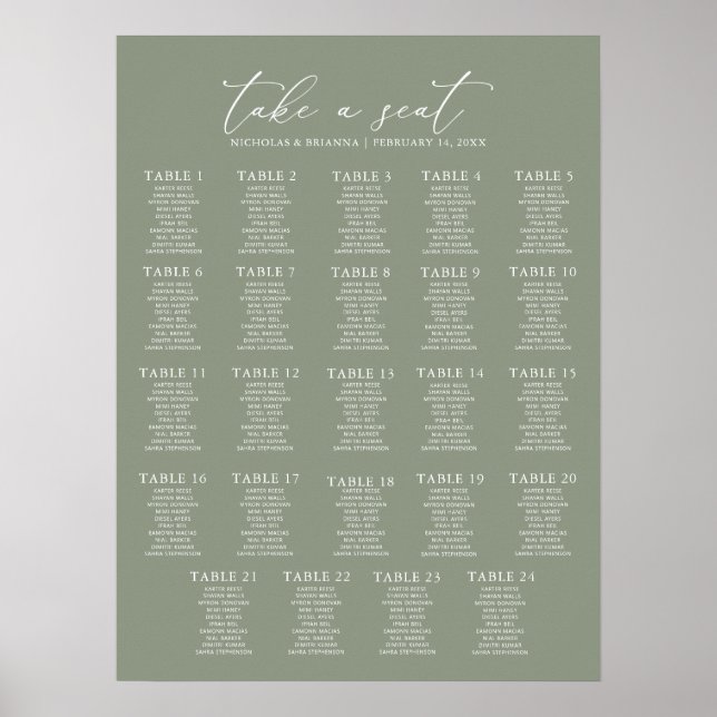 Mariage vert de taille minimale 24 Tableau de sièg (Devant)