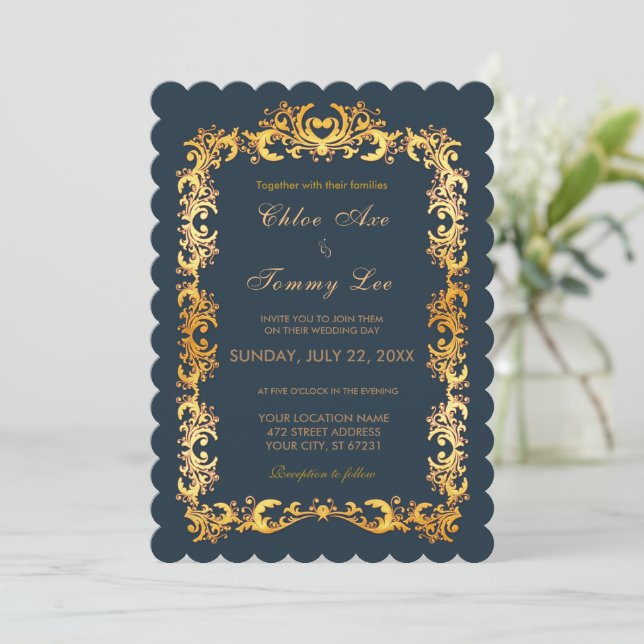 Mariage vert Gold bordure Invitation (Debout devant)