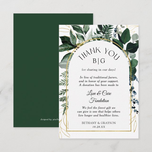 Mariage vert moderne Favoriser la carte de don (Devant / Derrière)