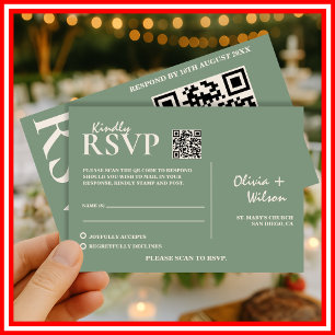 Mariage Vert Sauge   Carte de réponse QR Code à jo