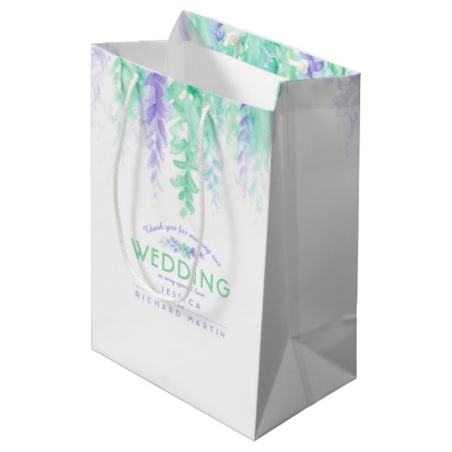 Mariage vert violet fleurs merci sac cadeau (Devant Angle)