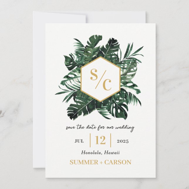 Mariage Vibe Tropical Enregistrer La Carte Date (Devant)