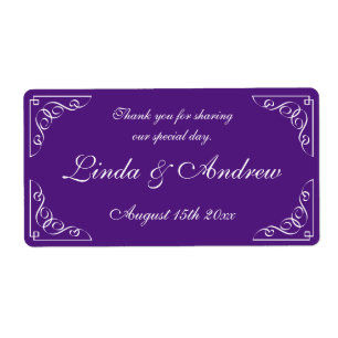 Mariage violet faveur bouteille d'eau étiquettes