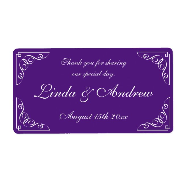 Mariage violet faveur bouteille d'eau étiquettes (Devant)