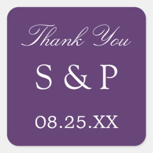 Mariage violet foncé Favor Sticker Merci