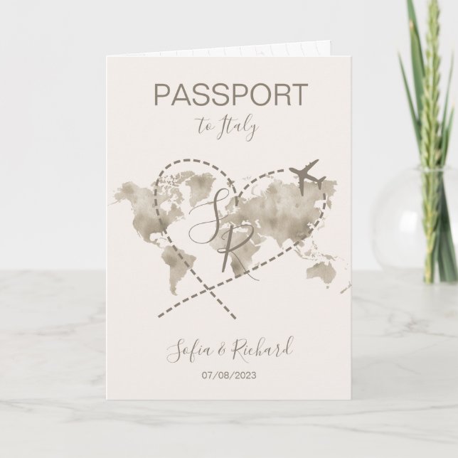 Mariage Voyage Destination Passport Carte du monde (Devant)