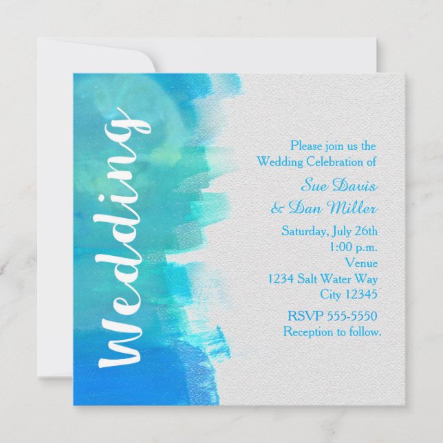 MARIAGE Watercolor Beach Tropical Blue Invitation (Devant)