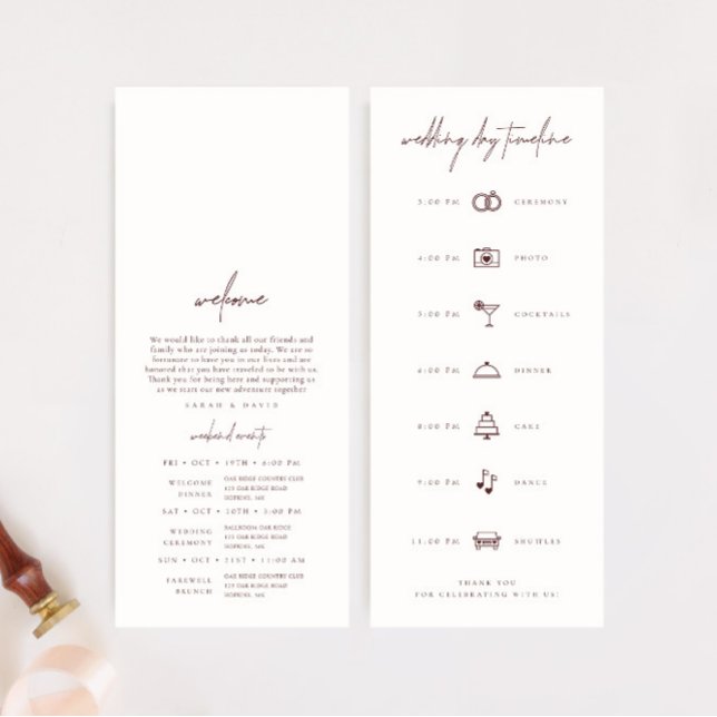 Mariage Week-end Événements Programme et Jour (Wedding Weekend Events Program & Day Timeline)