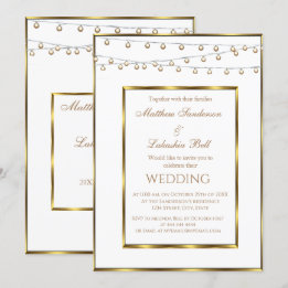 Mariage White Gold Fairy Lights Invitation