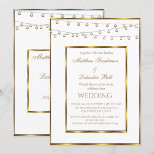 Mariage White Gold Fairy Lights Invitation