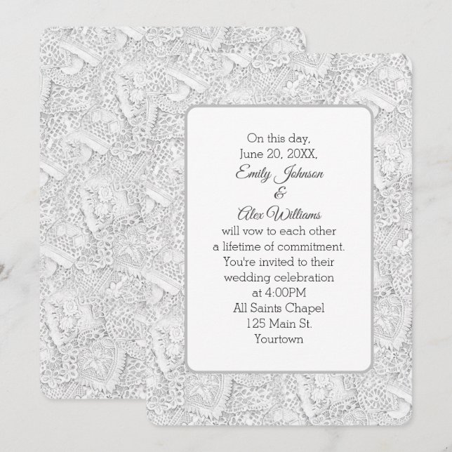 Mariage White Lace Invitation (Devant / Derrière)