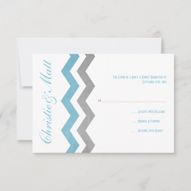 Mariage Zag bleu et gris Zig Zag RSVP (Devant)