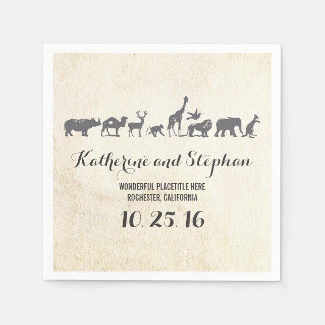 mariage zoo ou safari serviettes en papier de la f (Devant)
