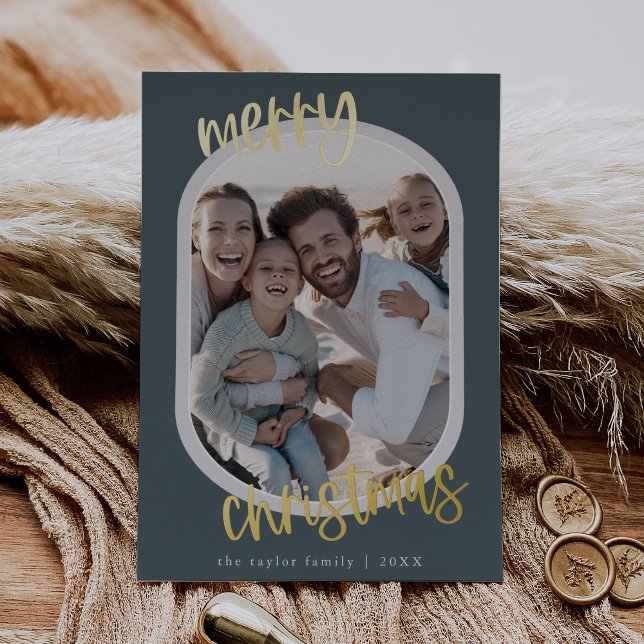 MARIAH Blue Foil Retro Family Fun Christmas Photo Foil Holiday Card (MARIAH Blue Foil Retro Family Fun Christmas Photo Foil Holiday Card)