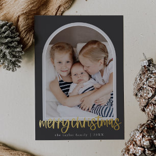 MARIAH Grey Foil Arch Family Photo Merry Christmas Holiday Card