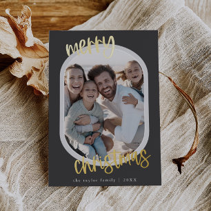 MARIAH Grey Foil Retro Family Fun Christmas Photo Foil Holiday Card