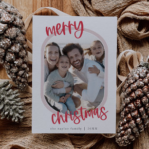 MARIAH Red Pink Retro Family Fun Christmas Photo Holiday Card