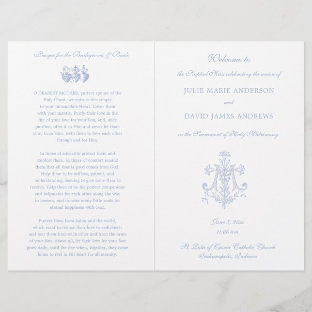 Marian Blue Cross Catholic Wedding Programme (Devant)