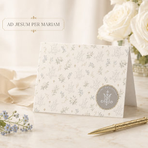 Marian Cross Floral Traditional Catholic  Thank You Card