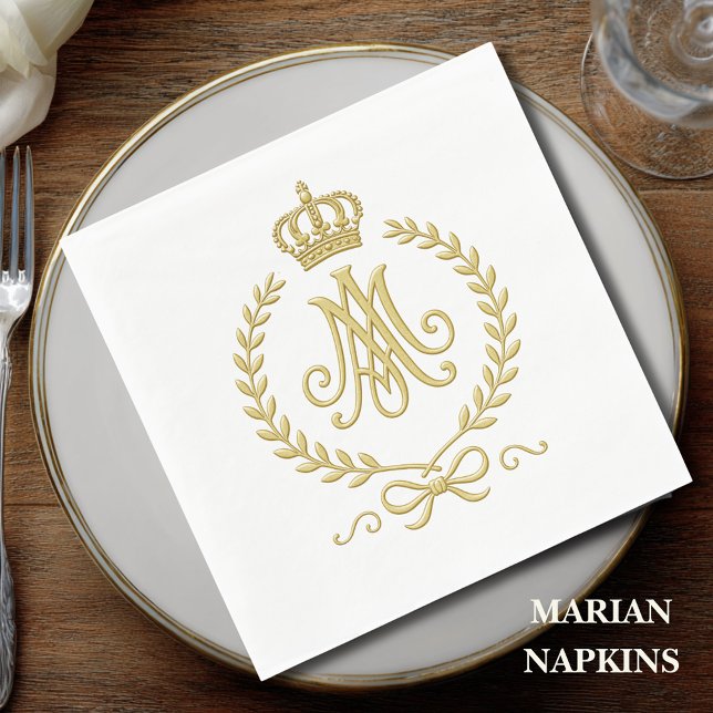 Marian Crown Monogram in Gold Catholic Napkin (Creator Uploaded)