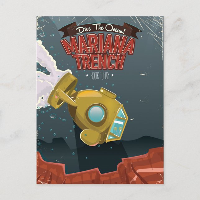 Marianas Trench vintage cartoon travel poster. Postcard (Front)