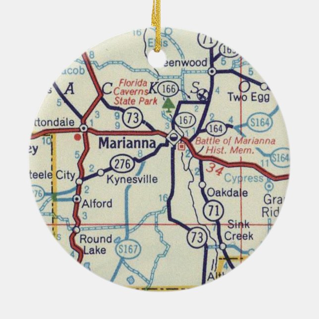 Marianna FL Vintage Map Ceramic Ornament (Back)