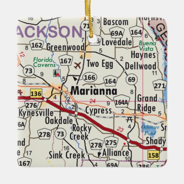 Marianna Florida Map Ceramic Ornament (Front)