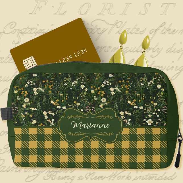 Marianne Dark Daisy Floral Plaid Dopp Kit (Creator Uploaded)