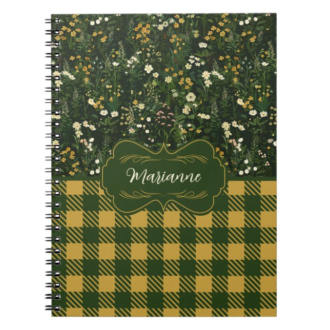 Marianne Dark Daisy Floral Plaid Notebook (Front)