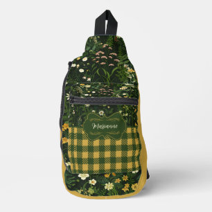 Marianne Dark Daisy Floral Plaid Sling Bag
