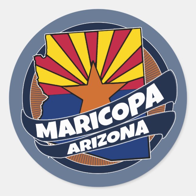 Maricopa Arizona flag burst round stickers (Front)
