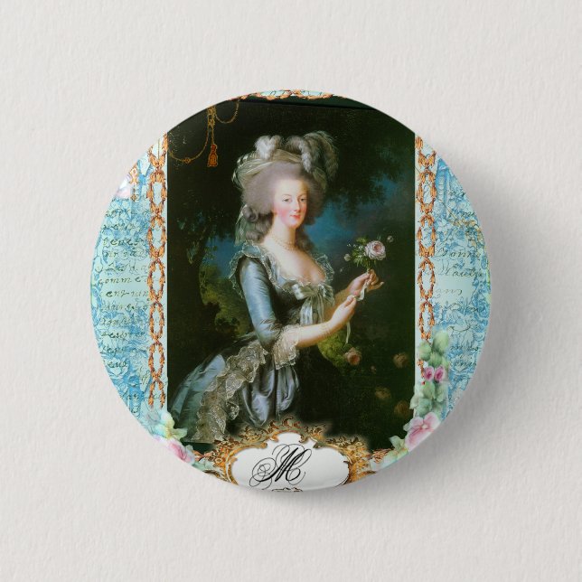 Marie Antoinette and Pink Roses 2 Inch Round Button (Front)